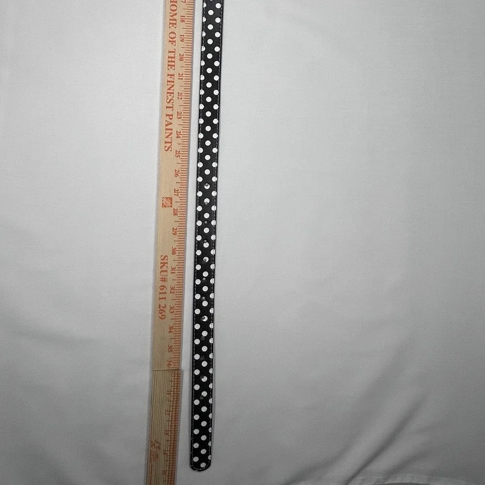 Vintage Retro Black and White Polka Dot Faux Leather Belt Silver Buckle